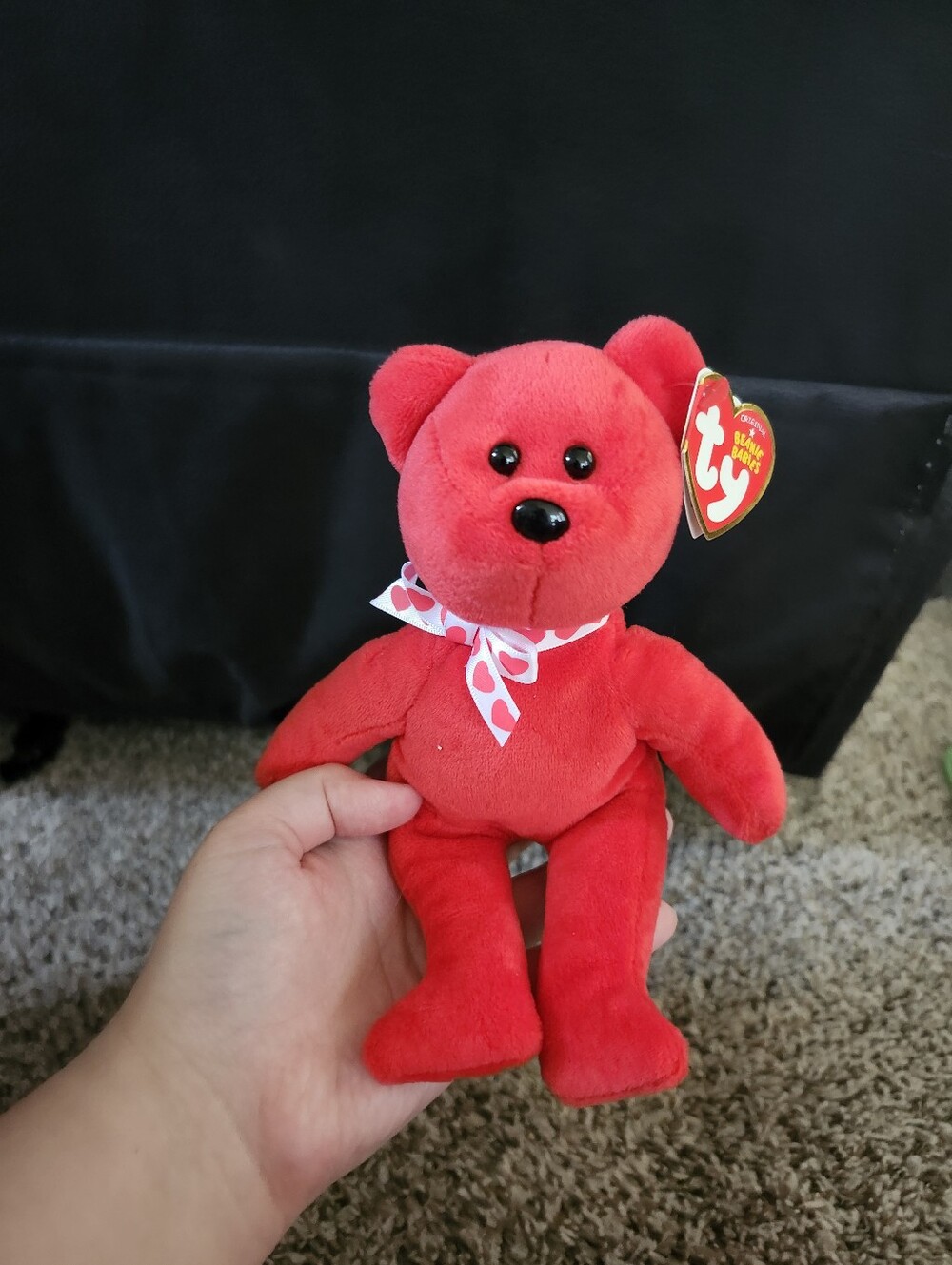 Ty Red Plush Bear with Heart Tag and Ribbon